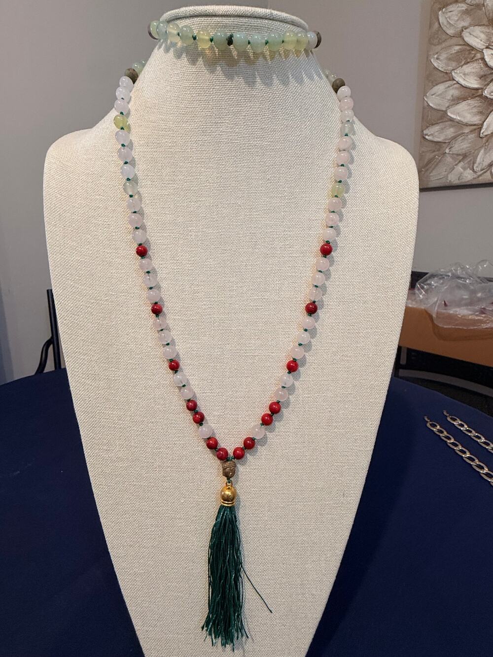 Vintage Beaded Tassel Necklace 40”